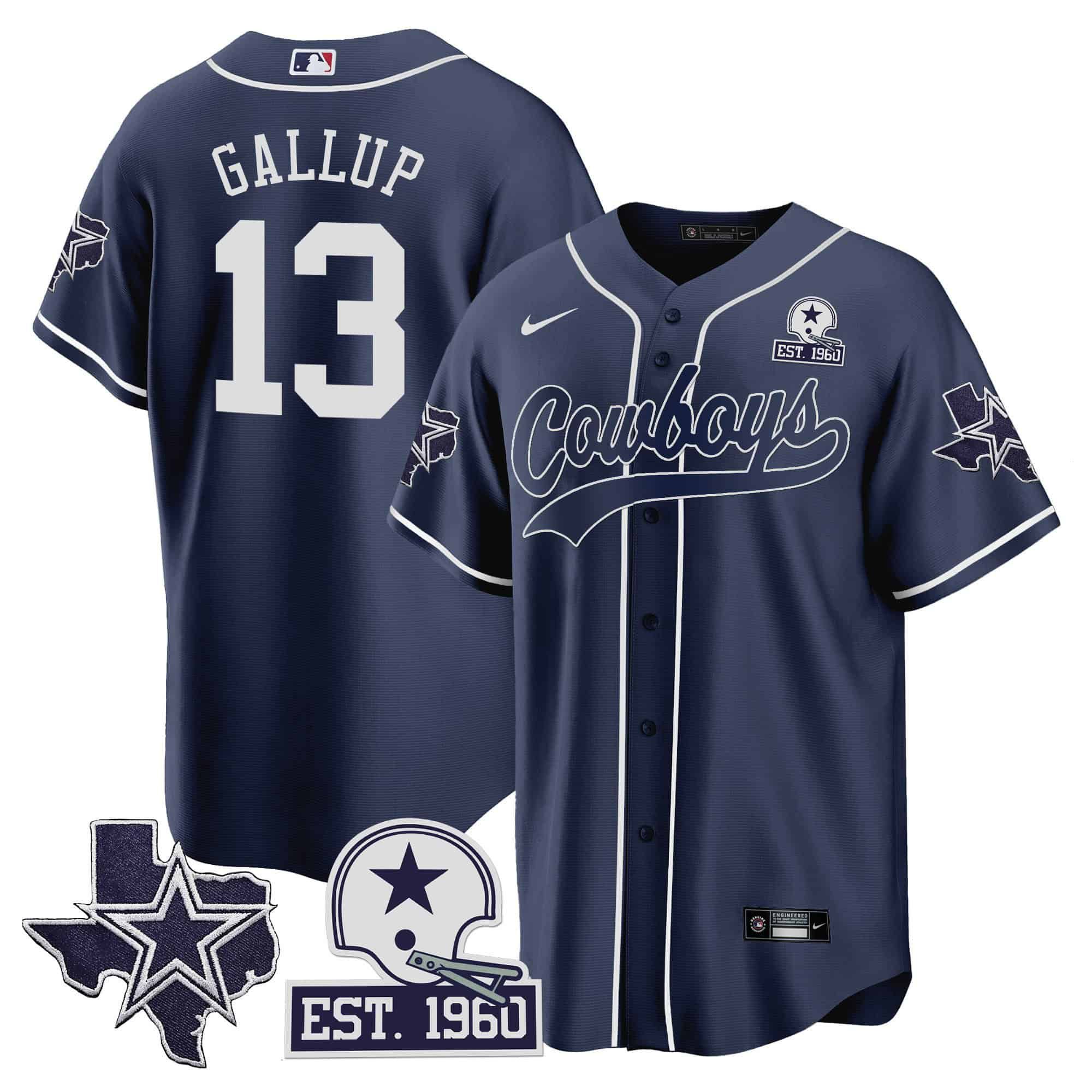Men Dallas Cowboys 13 Gallup Dark blue 2024 Nike Patch Baseball NFL Jersey